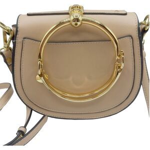 Chloe Style Crossbody Ring Bag-Beige Vegan Leather Gold Hardware